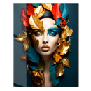 Golden Autumn Queen UV Glass Wall Art – Vibrant Abstract Female Portrait with Leaves-KAFCD247
