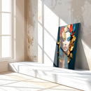 Golden Autumn Queen UV Glass Wall Art – Vibrant Abstract Female Portrait with Leaves-KAFCD247