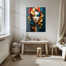 Golden Autumn Queen UV Glass Wall Art – Vibrant Abstract Female Portrait with Leaves-KAFCD247