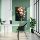 Golden Autumn Queen UV Glass Wall Art – Vibrant Abstract Female Portrait with Leaves-KAFCD247