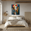 Golden Autumn Queen UV Glass Wall Art – Vibrant Abstract Female Portrait with Leaves-KAFCD247