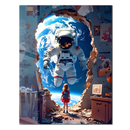 Dream Portal to Space UV Glass Wall Art – Astronaut Meets Girl Surreal Scene-KAFCD248