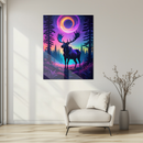 Galactic Moose in Neon Forest – Fantasy UV Glass Wall Art for Nature Lovers-KAFCD250