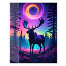 Galactic Moose in Neon Forest – Fantasy UV Glass Wall Art for Nature Lovers-KAFCD250