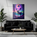 Galactic Moose in Neon Forest – Fantasy UV Glass Wall Art for Nature Lovers-KAFCD250