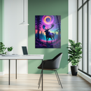 Galactic Moose in Neon Forest – Fantasy UV Glass Wall Art for Nature Lovers-KAFCD250