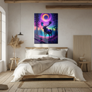 Galactic Moose in Neon Forest – Fantasy UV Glass Wall Art for Nature Lovers-KAFCD250