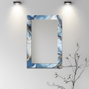 Mirror Light and Dark Blue Marble with Gold Veins on UV Printed Glass – Modern Decorative Wall Mirror-KAFCDM005