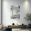 Mirror Light and Dark Blue Marble with Gold Veins on UV Printed Glass – Modern Decorative Wall Mirror-KAFCDM005
