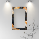 Mirror Black Orange and Gold Marble Pattern on UV Printed Glass – Bold Modern Decorative Wall Mirror-KAFCDM007