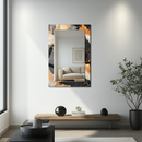 Mirror Black Orange and Gold Marble Pattern on UV Printed Glass – Bold Modern Decorative Wall Mirror-KAFCDM007