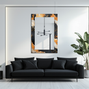 Mirror Black Orange and Gold Marble Pattern on UV Printed Glass – Bold Modern Decorative Wall Mirror-KAFCDM007