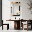 Mirror Black Orange and Gold Marble Pattern on UV Printed Glass – Bold Modern Decorative Wall Mirror-KAFCDM007