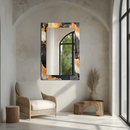 Mirror Black Orange and Gold Marble Pattern on UV Printed Glass – Bold Modern Decorative Wall Mirror-KAFCDM007