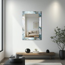 Mirror Soft Blue and White Marble Pattern with Gold Veins on UV Printed Glass – Elegant Decorative Wall Mirror-KAFCDM008