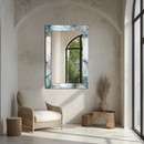 Mirror Soft Blue and White Marble Pattern with Gold Veins on UV Printed Glass – Elegant Decorative Wall Mirror-KAFCDM008