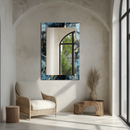 Mirror Deep Blue and Gold Marble Pattern on UV Printed Glass – Modern Decorative Wall Mirror-KAFCDM009