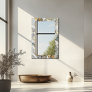 Mirror Geometric Marble Mosaic Pattern with Gold Accents on UV Printed Glass – Elegant Wall Mirror Art-KAFCDM010