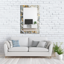 Mirror Geometric Marble Mosaic Pattern with Gold Accents on UV Printed Glass – Elegant Wall Mirror Art-KAFCDM010