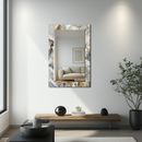 Mirror Geometric Marble Mosaic Pattern with Gold Accents on UV Printed Glass – Elegant Wall Mirror Art-KAFCDM010