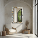 Mirror Geometric Marble Mosaic Pattern with Gold Accents on UV Printed Glass – Elegant Wall Mirror Art-KAFCDM010