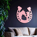 Pink Cowgirl and Horse Silhouette Metal Wall Art – Western Horseshoe Decor - KAFGP023