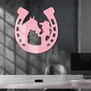 Pink Cowgirl and Horse Silhouette Metal Wall Art – Western Horseshoe Decor - KAFGP023