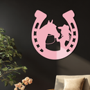 Pink Cowgirl and Horse Silhouette Metal Wall Art – Western Horseshoe Decor - KAFGP023