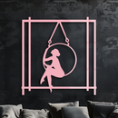 Woman on Hanging Ring Silhouette Modern Home Décor - Pink Metal Wall Art - KAFGP158