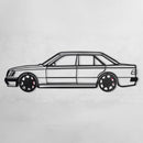 Mercedes W124 Wall Art – Classic Steel Silhouette with Spinning Wheels-KAFMEKA035