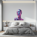 Holographic Woman Portrait Metal Wall Art – Futuristic UV Decor-KAFUVM009