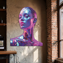 Holographic Woman Portrait Metal Wall Art – Futuristic UV Decor-KAFUVM009