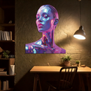 Holographic Woman Portrait Metal Wall Art – Futuristic UV Decor-KAFUVM009
