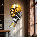 Gold Skull & Robot Hand Metal Wall Art – Futuristic UV Decor-KAFUVM013