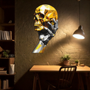 Gold Skull & Robot Hand Metal Wall Art – Futuristic UV Decor-KAFUVM013