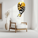Gold Skull & Robot Hand Metal Wall Art – Futuristic UV Decor-KAFUVM013
