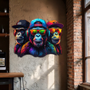 Cool Gorilla Trio Metal Wall Art – Neon Urban UV Printed Decor-KAFUVM014