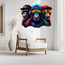 Cool Gorilla Trio Metal Wall Art – Neon Urban UV Printed Decor-KAFUVM014