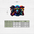 Cool Gorilla Trio Metal Wall Art – Neon Urban UV Printed Decor-KAFUVM014