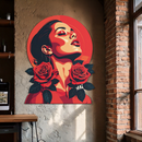 Red Rose Woman Metal Wall Art – Bold Feminine UV Printed Decor-KAFUVM017