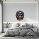 Mystic Eye Metal Wall Decor – Bohemian Triangle Art with Feathers-KAFUVM024