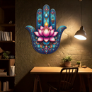 Lotus Hamsa Hand Metal Wall Art – Mystic Boho Decor-KAFUVM035