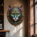 Mystic Mandala Cat Metal Wall Art – Boho Feline Decor-KAFUVM037