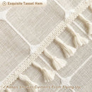 72-inch Farmhouse Beige Cotton Linen Blend Shower Curtain with Boho Tassels