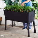 Modern Dark Brown Resin Wicker Raised Garden Bed Planter with Water Indicator