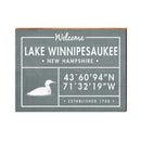 Lake Winnepesaukee, New Hampshire Loon Coordinates Wooden Sign | Wall Art Print on Real Wood | Lodge Blue Latitude Longitude Decor