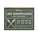 Lake Winnepesaukee, New Hampshire Oars Coordinates Wooden Sign | Wall Art Print on Real Wood | Lodge Green Latitude Longitude Decor