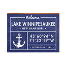 Lake Winnepesaukee, New Hampshire Anchor Coordinates Wooden Sign | Wall Art Print on Real Wood | Navy Blue Latitude Longitude Decor