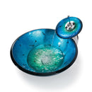 Round Blue Tempered Glass Vessel Bathroom Sink