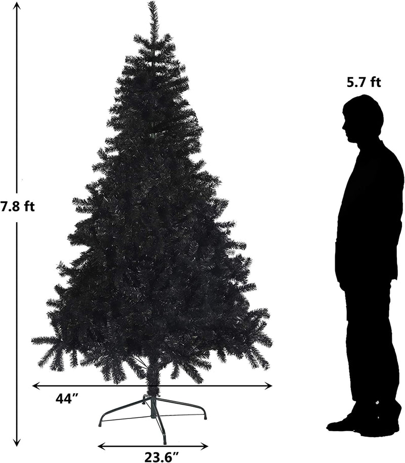 7.8' Premium Artificial Christmas Tree with Solid Metal Stand, Festive Indoor and Outdoor Decoration, Black